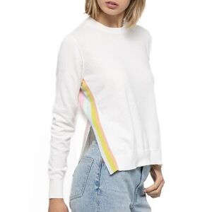 27 MILES Malibu Tionna Women’s Cotton Sweater with Rainbow Trim in Chalk Small